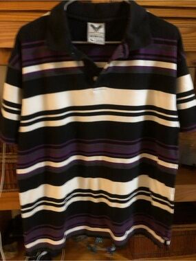 Avirex Vintage Black, White & Purple Striped Polo